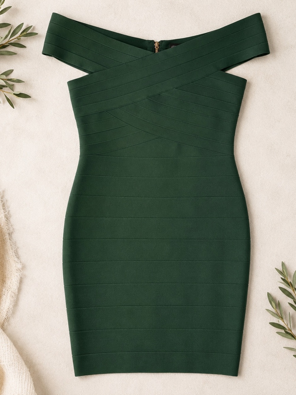 Fashion Nova Green Off Shoulder Bandage Bodycon Dress Women’s Large Midi